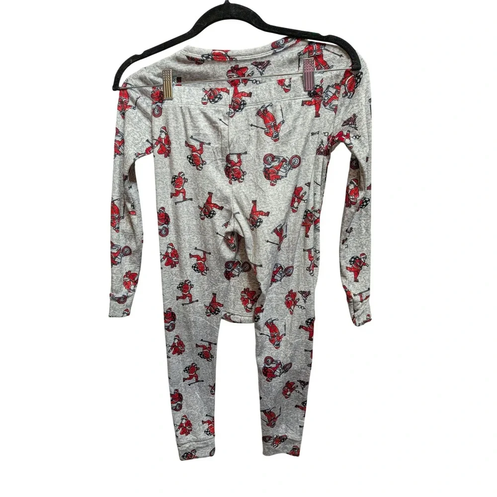 Cat & Jack Kids Size 10 Santa Skiing Motorcycle Pajama Set Gray Red Holiday PJs